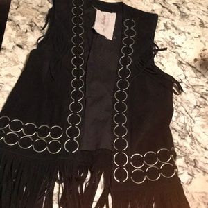 Free people leather fringe vest